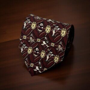 Walt Disney World Silk Maroon Tie Mickey Mouse Goofy Pluto Donald Duck 57.5"x 4"
